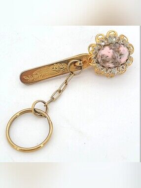 Kirk's Key Finder Gold-Tone Pink Stone Keychain Charm Key Clip